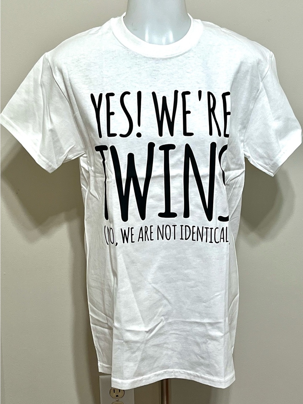 Adult Handmade Heat Transfer Vinyl White 'Yes! We're Twins'  Tee, Unisex